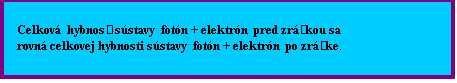 Textové pole:  Celková  hybnosť sústavy  fotón + elektrón  pred zrážkou sa
rovná celkovej hybnosti sústavy  fotón + elektrón  po zrážke.
