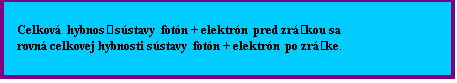 Textové pole:  Celková  hybnosť sústavy  fotón + elektrón  pred zrážkou sa
rovná celkovej hybnosti sústavy  fotón + elektrón  po zrážke.