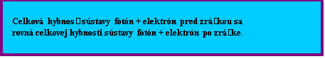 Textové pole:  Celková  hybnosť sústavy  fotón + elektrón  pred zrážkou sa
rovná celkovej hybnosti sústavy  fotón + elektrón  po zrážke.